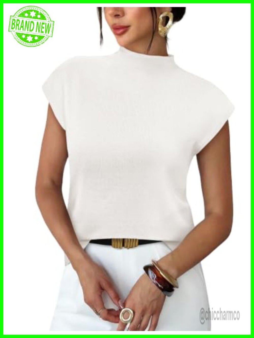 Short Sleeve Mock Neck Knit Sweater Top Dressy Casual Pullover Shirt